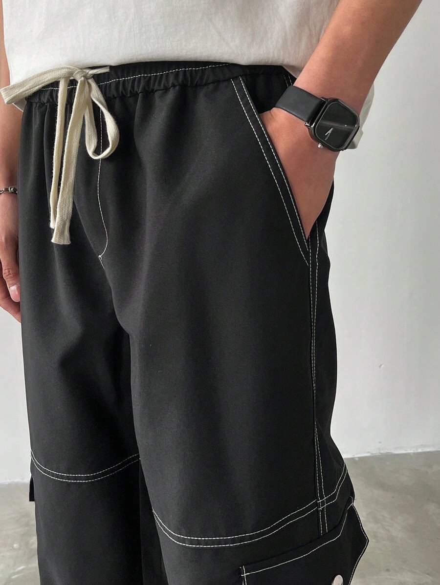 Men's Faux Denim Patchwork Cargo Pants
