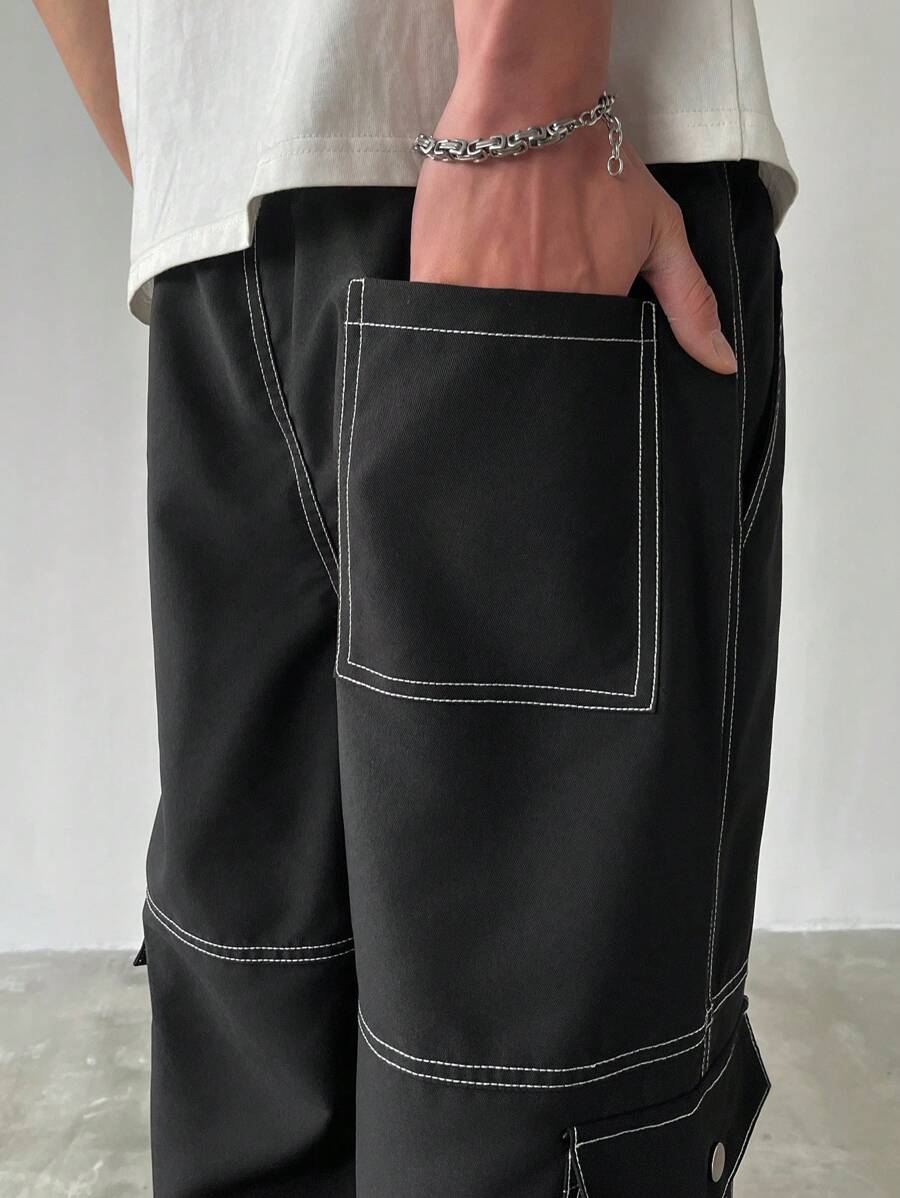 Men's Faux Denim Patchwork Cargo Pants