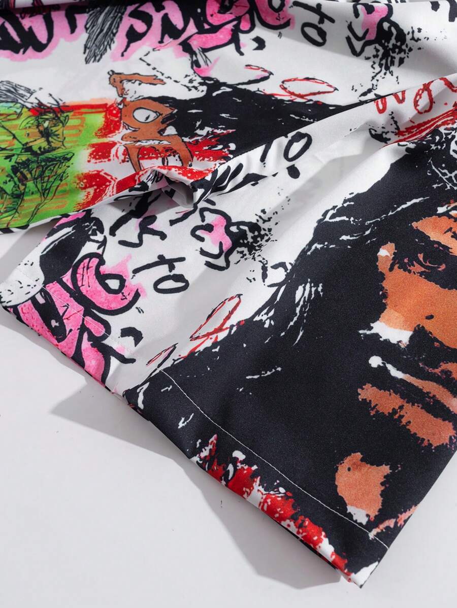 Men's Grunge Buttoned Short Sleeve Printed Casual Shirt