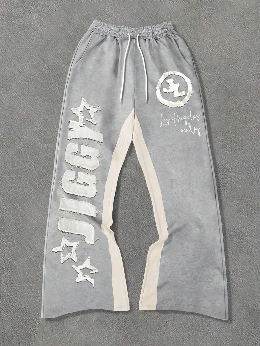 Men's Color Block Letter Graphic Drawstring Waist Sweatpants