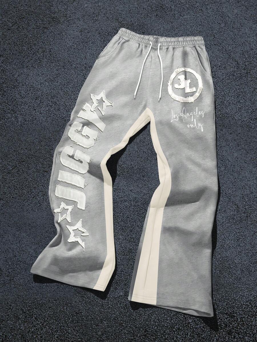 Men's Color Block Letter Graphic Drawstring Waist Sweatpants