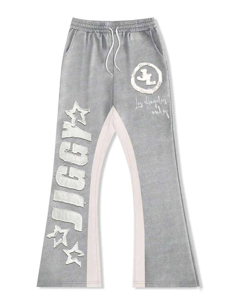 Men's Color Block Letter Graphic Drawstring Waist Sweatpants