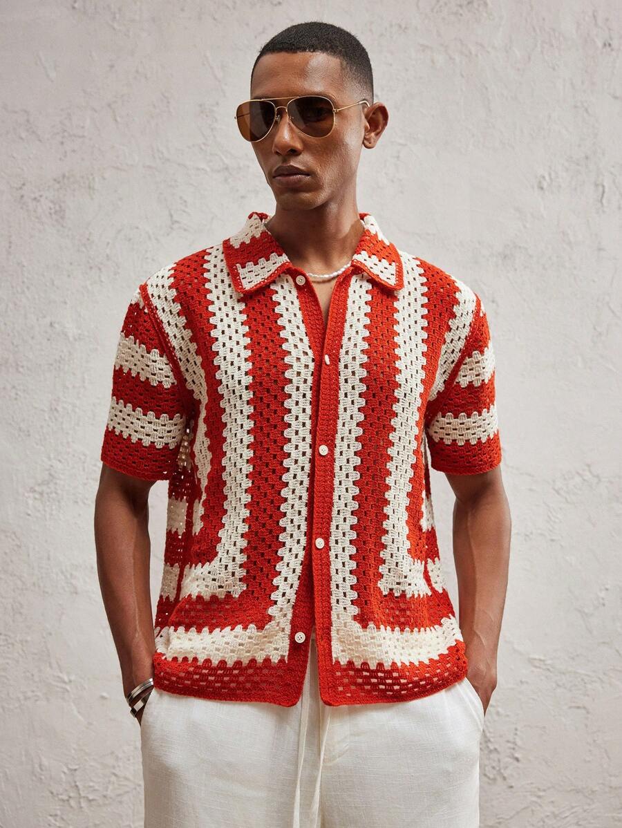 Men's Knitted Fitted Short Sleeve Casual Cardigan Fall Sweater