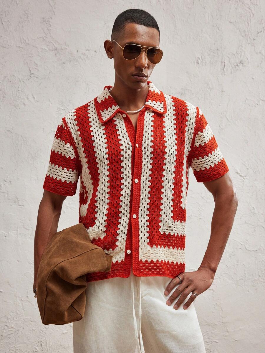Men's Knitted Fitted Short Sleeve Casual Cardigan Fall Sweater