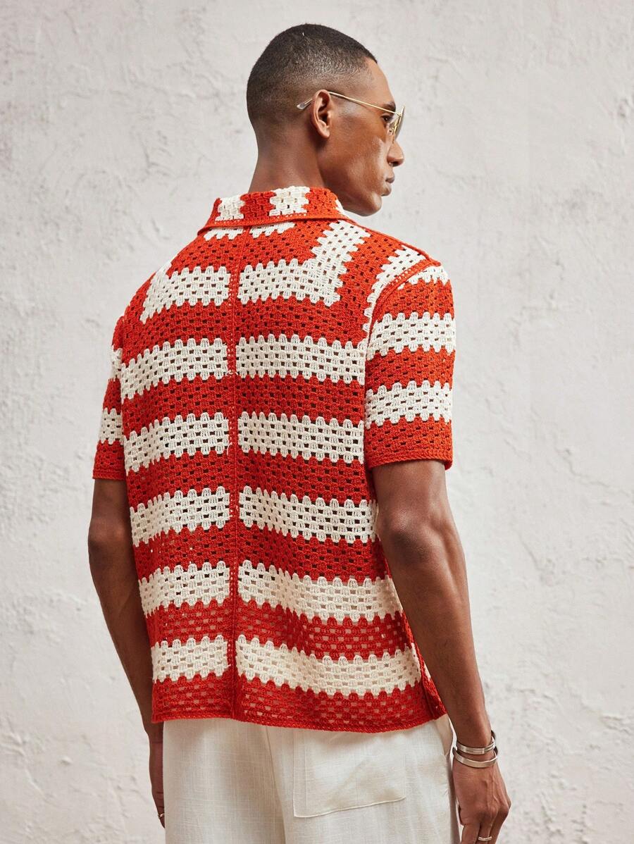 Men's Knitted Fitted Short Sleeve Casual Cardigan Fall Sweater
