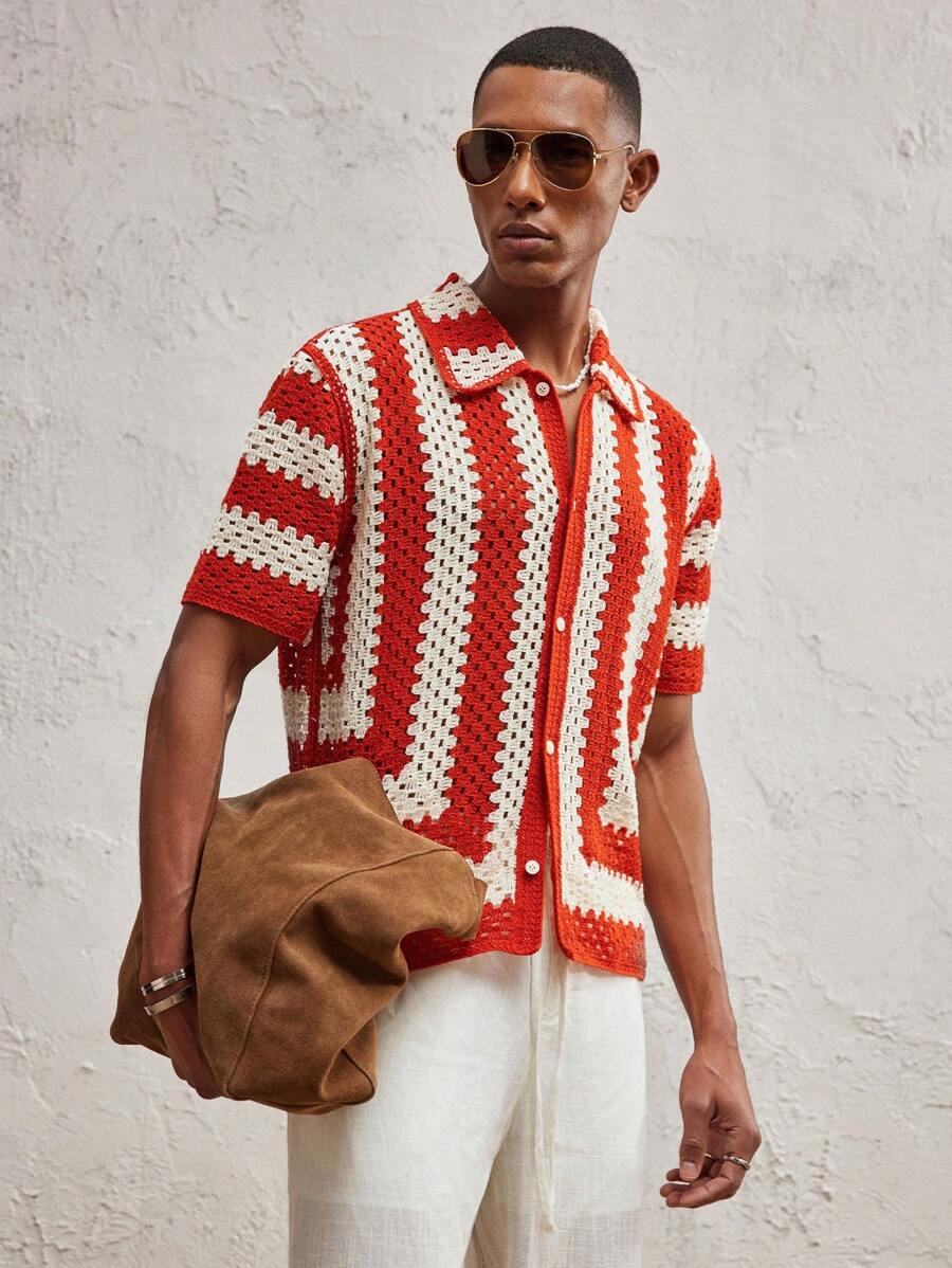 Men's Knitted Fitted Short Sleeve Casual Cardigan Fall Sweater