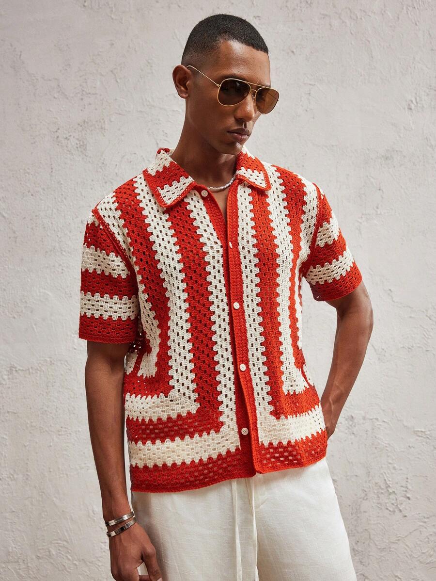 Men's Knitted Fitted Short Sleeve Casual Cardigan Fall Sweater