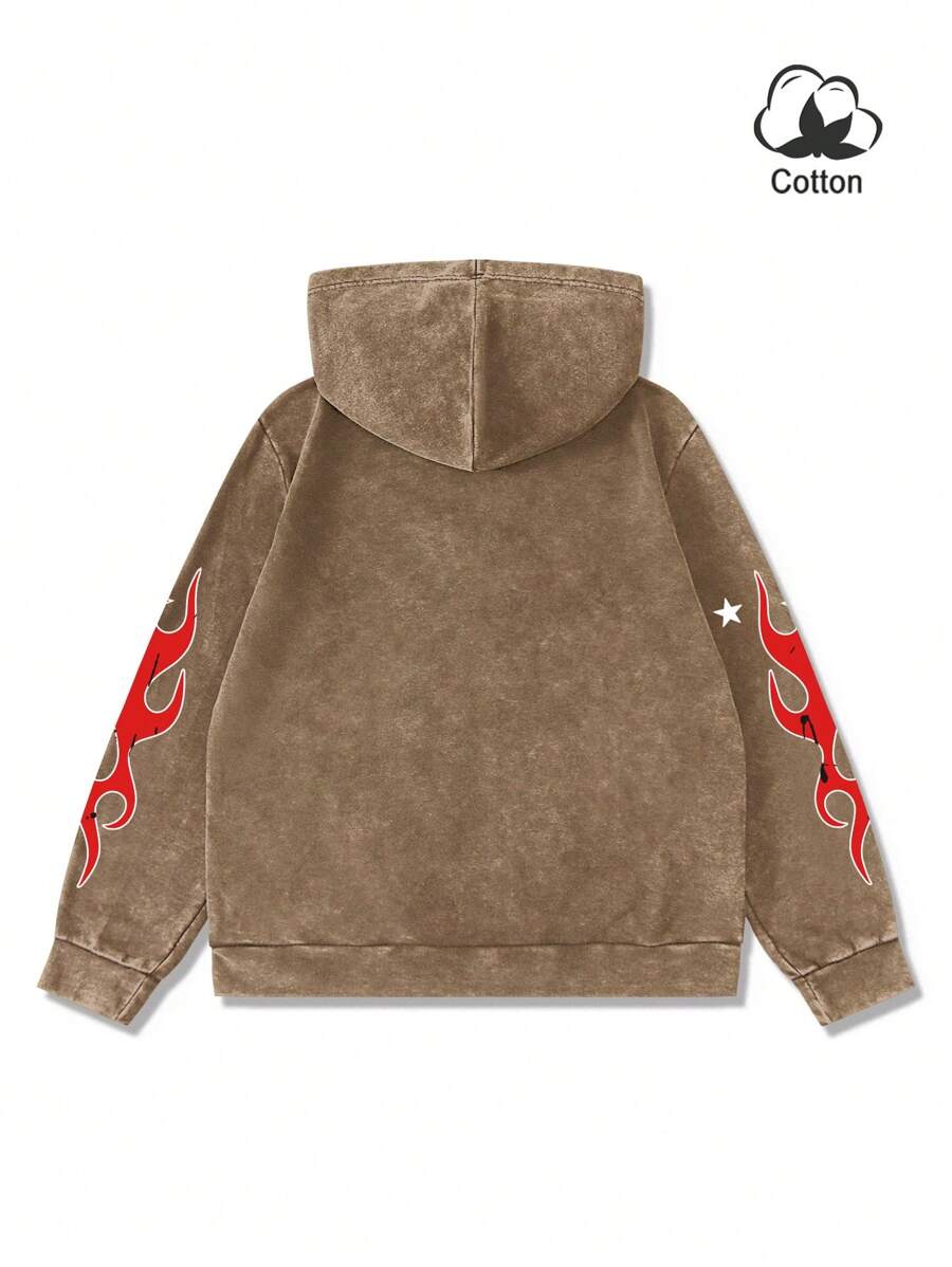 Washed Print Zip-Up Hoodie