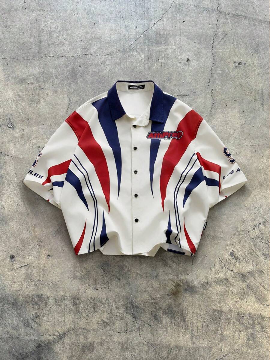 Men's Digital Print Loose Woven Short Sleeve Shirt