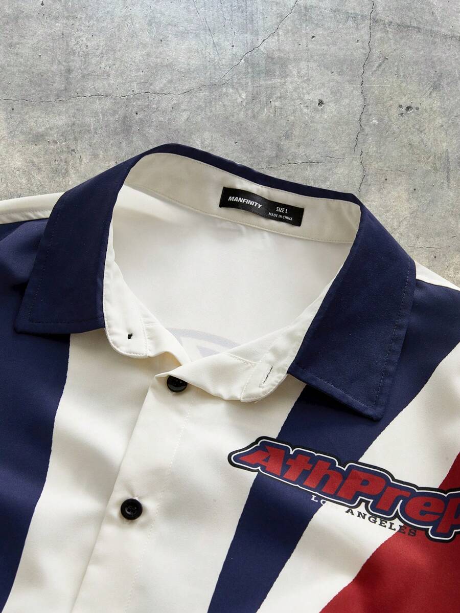 Men's Digital Print Loose Woven Short Sleeve Shirt