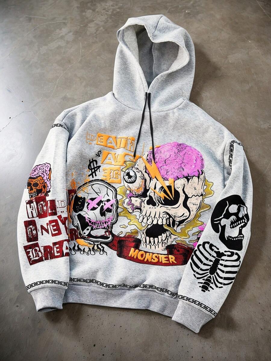 Gothic Skull Street Grey Hoodie