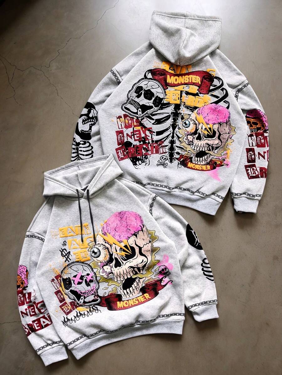 Gothic Skull Street Grey Hoodie