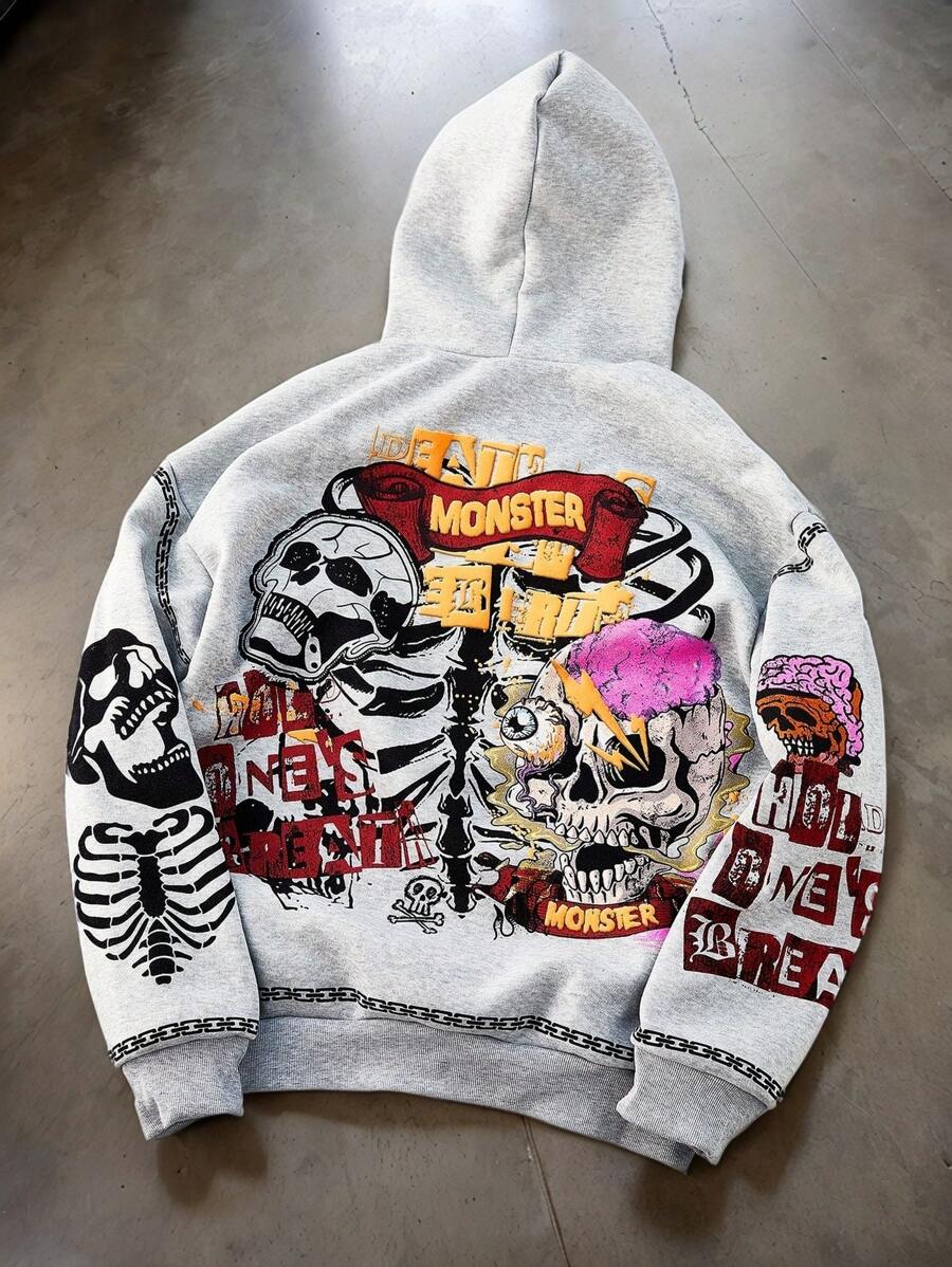 Gothic Skull Street Grey Hoodie