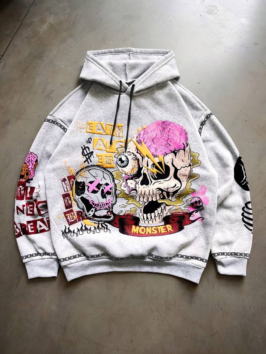 Gothic Skull Street Grey Hoodie