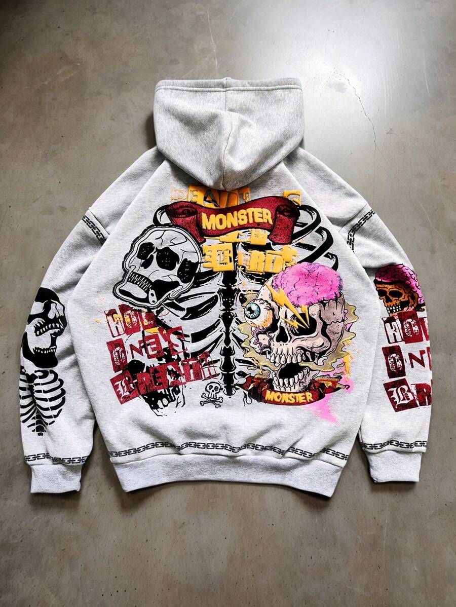 Gothic Skull Street Grey Hoodie