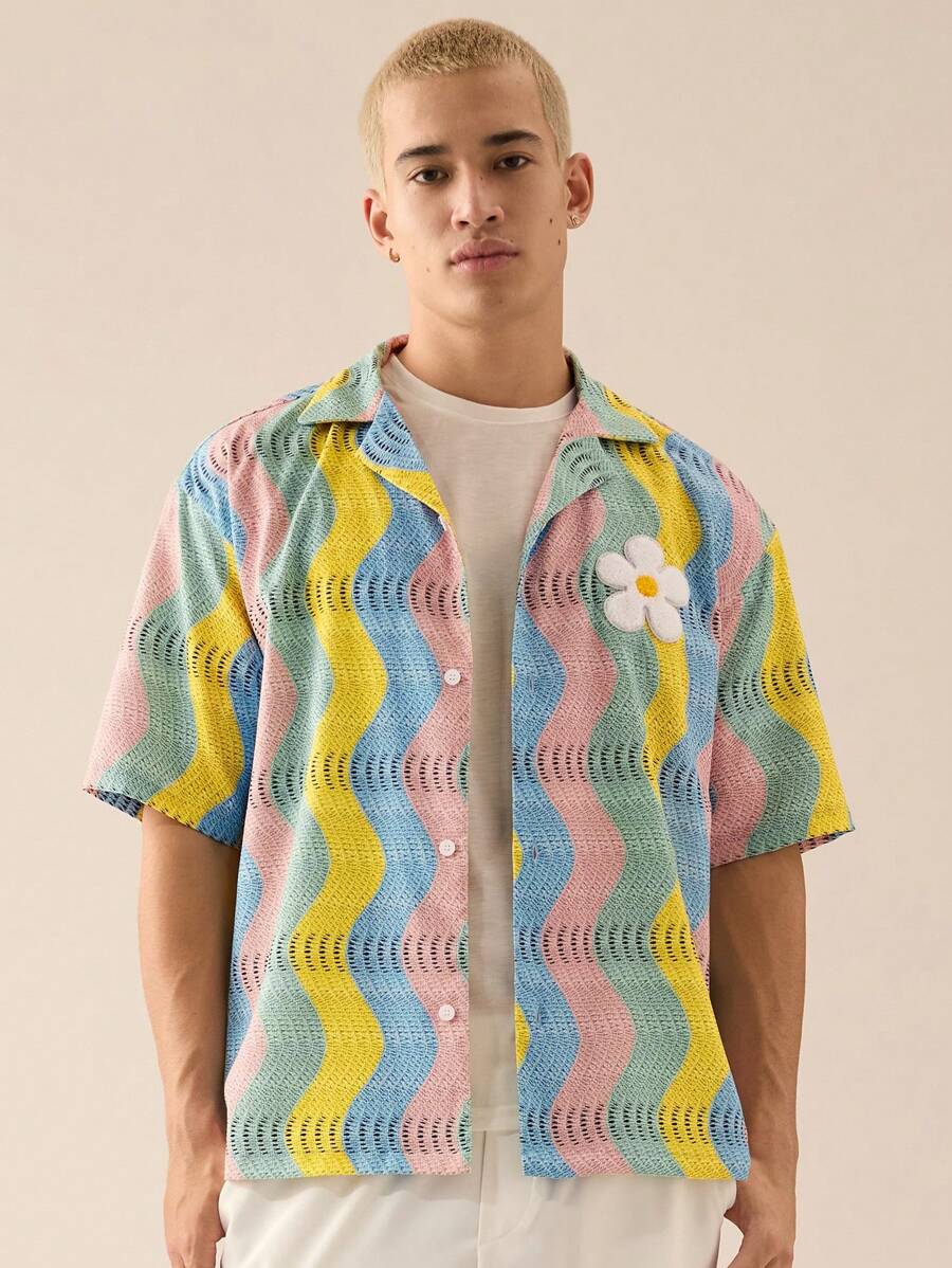 Men's Casual Loose Woven Short Sleeve Shirt
