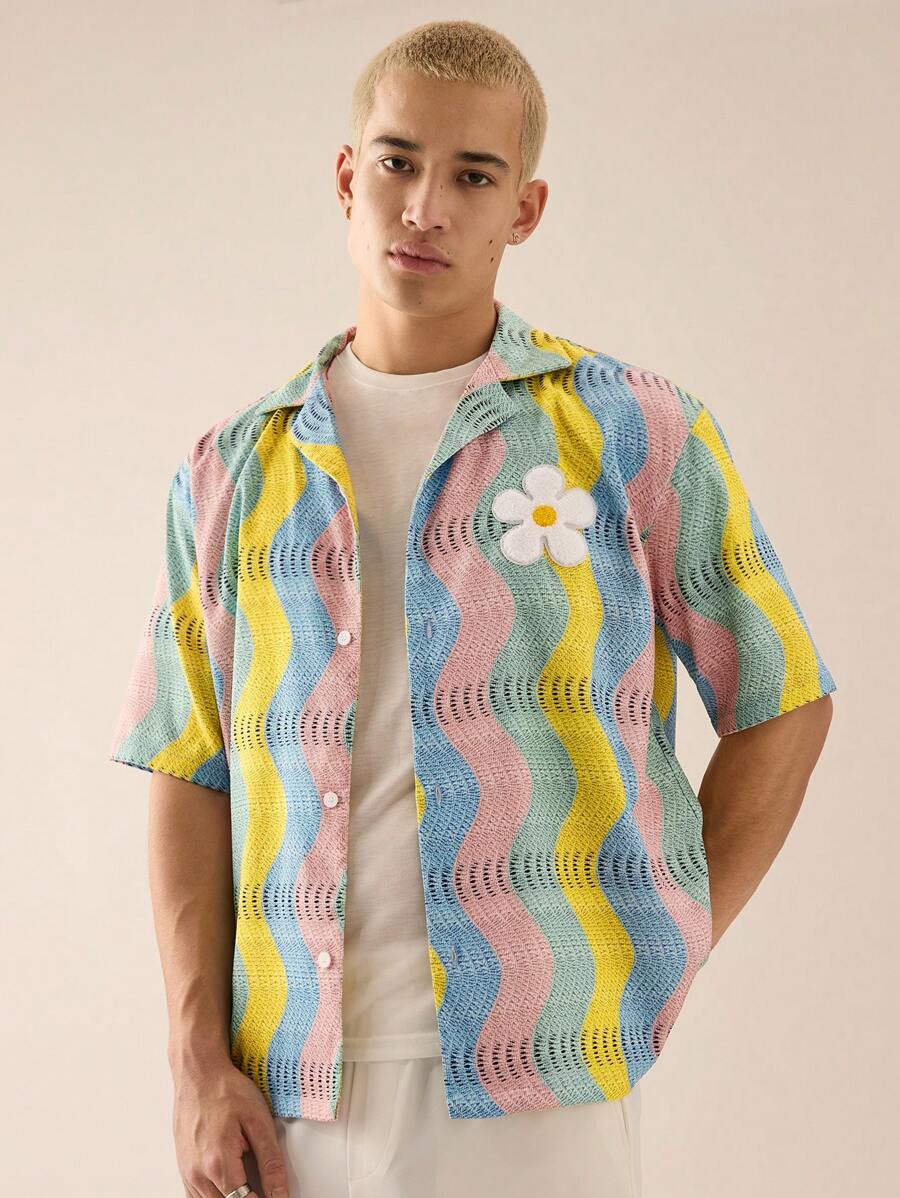 Men's Casual Loose Woven Short Sleeve Shirt