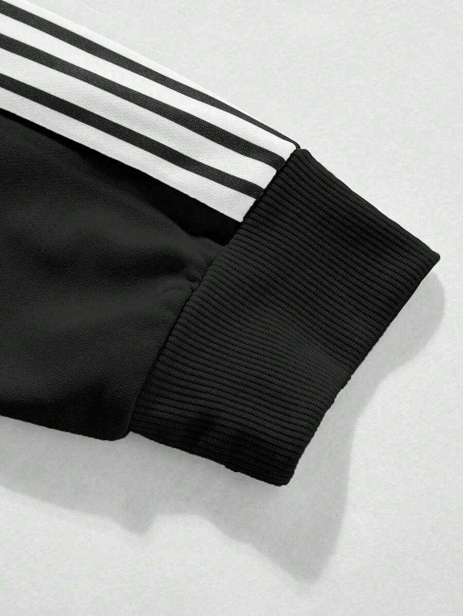 Men's Casual Colorblock Striped Polo Shirt And Pants 2pcs Set