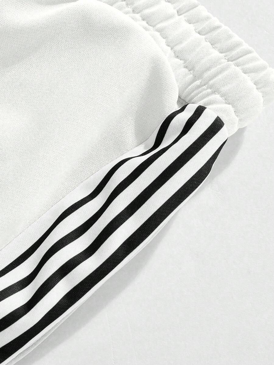 Men's Casual Colorblock Striped Polo Shirt And Pants 2pcs Set