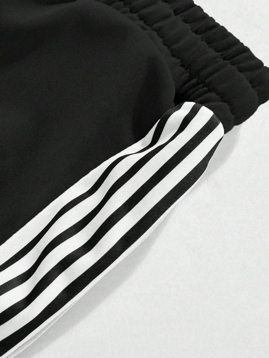 Men's Casual Colorblock Striped Polo Shirt And Pants 2pcs Set