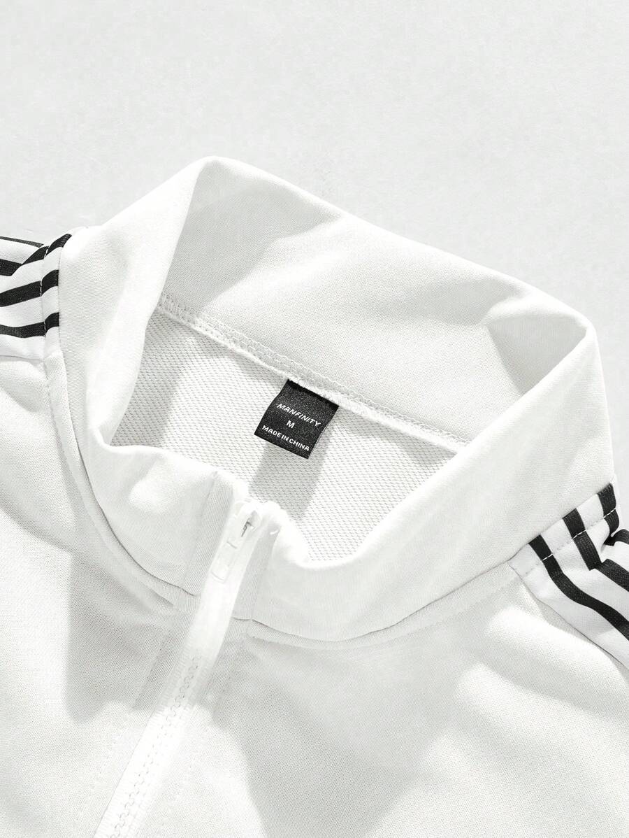 Men's Casual Colorblock Striped Polo Shirt And Pants 2pcs Set