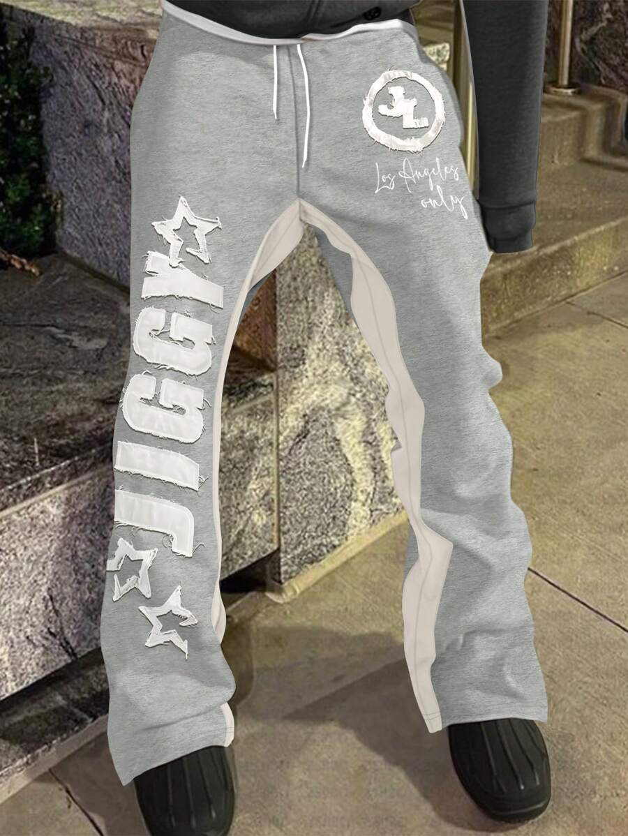 Men's Color Block Letter Graphic Drawstring Waist Sweatpants