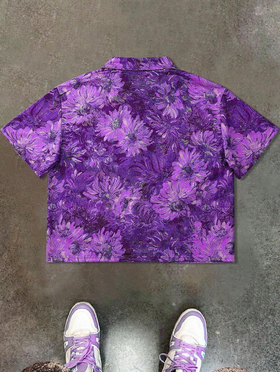 Men's Oil Painting Sunflower Print Pegasus Print Zip-Up Shirt ,