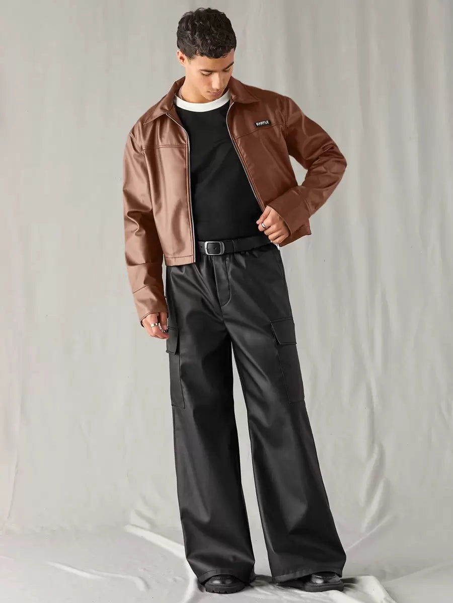 Woven Faux Leather Jacket