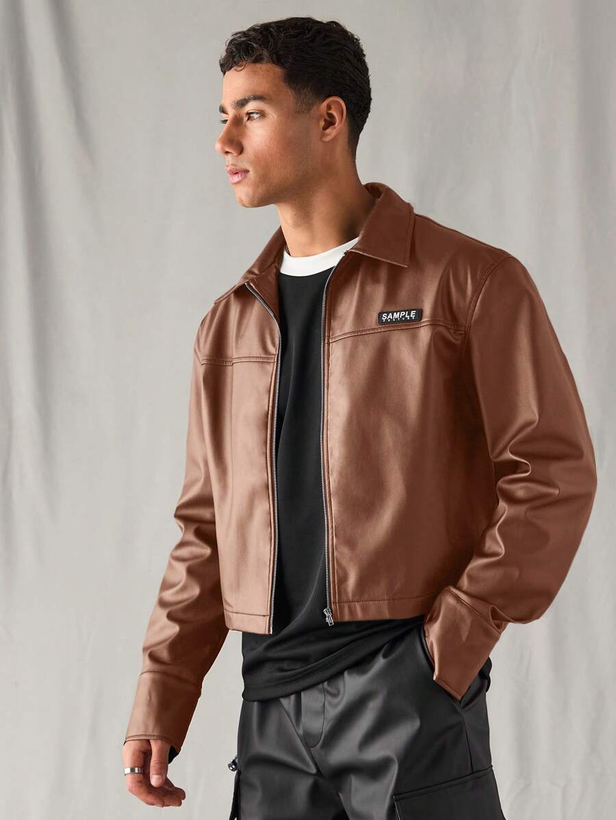 Woven Faux Leather Jacket