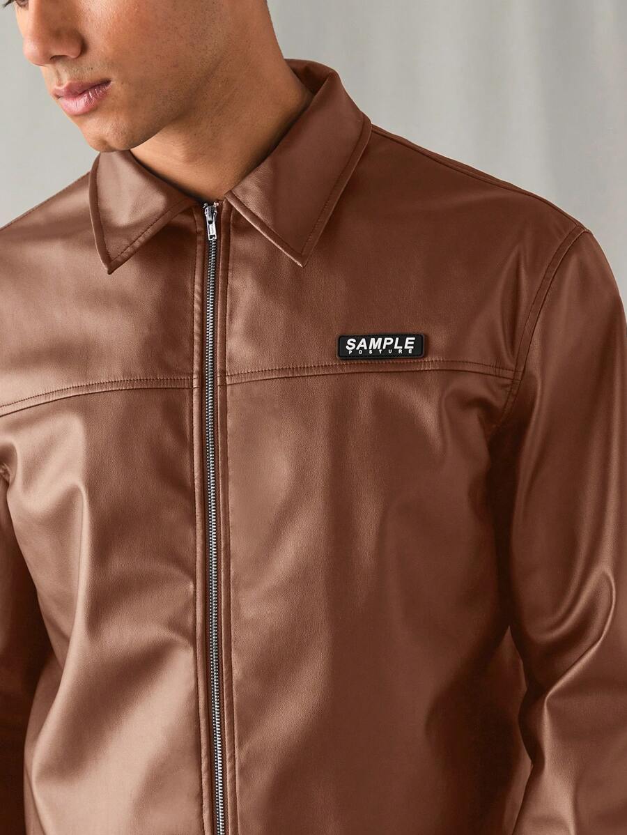 Woven Faux Leather Jacket