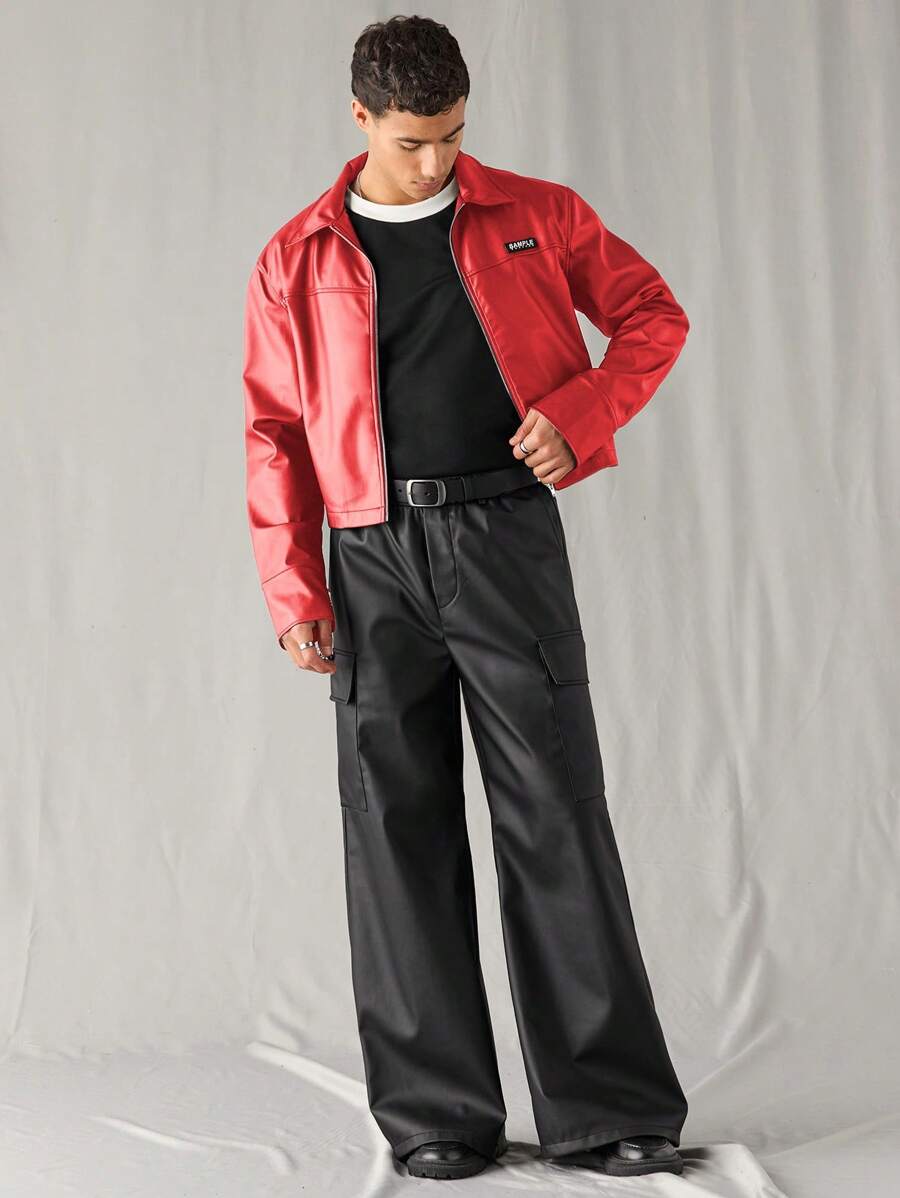Woven Faux Leather Jacket
