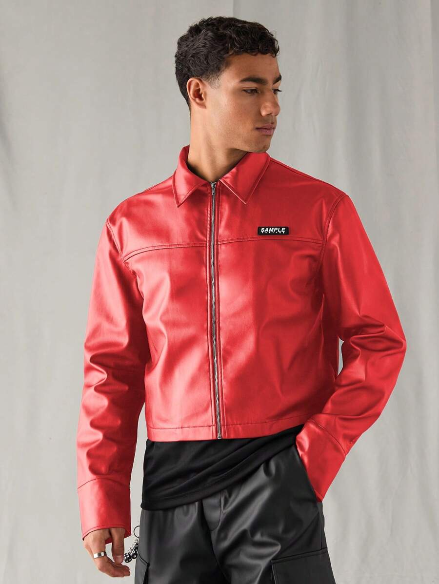 Woven Faux Leather Jacket