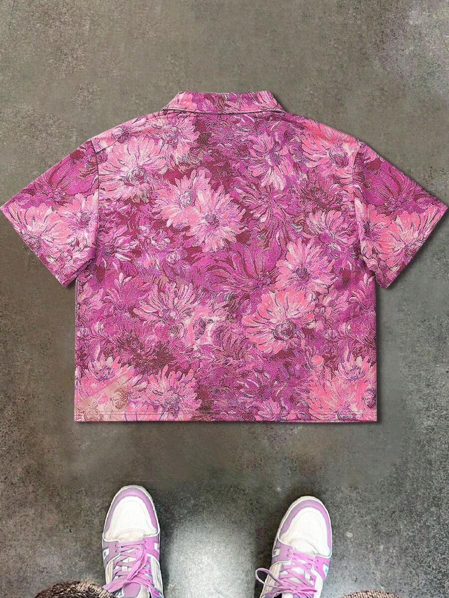 Men's Oil Painting Sunflower Print Pegasus Print Zip-Up Shirt ,