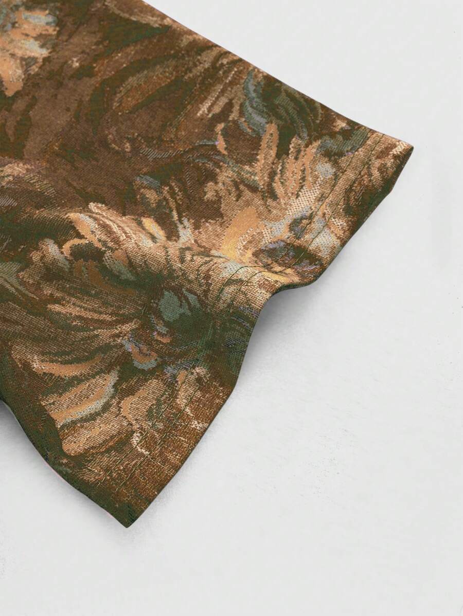 Men's Oil Painting Sunflower Print Pegasus Print Zip-Up Shirt ,