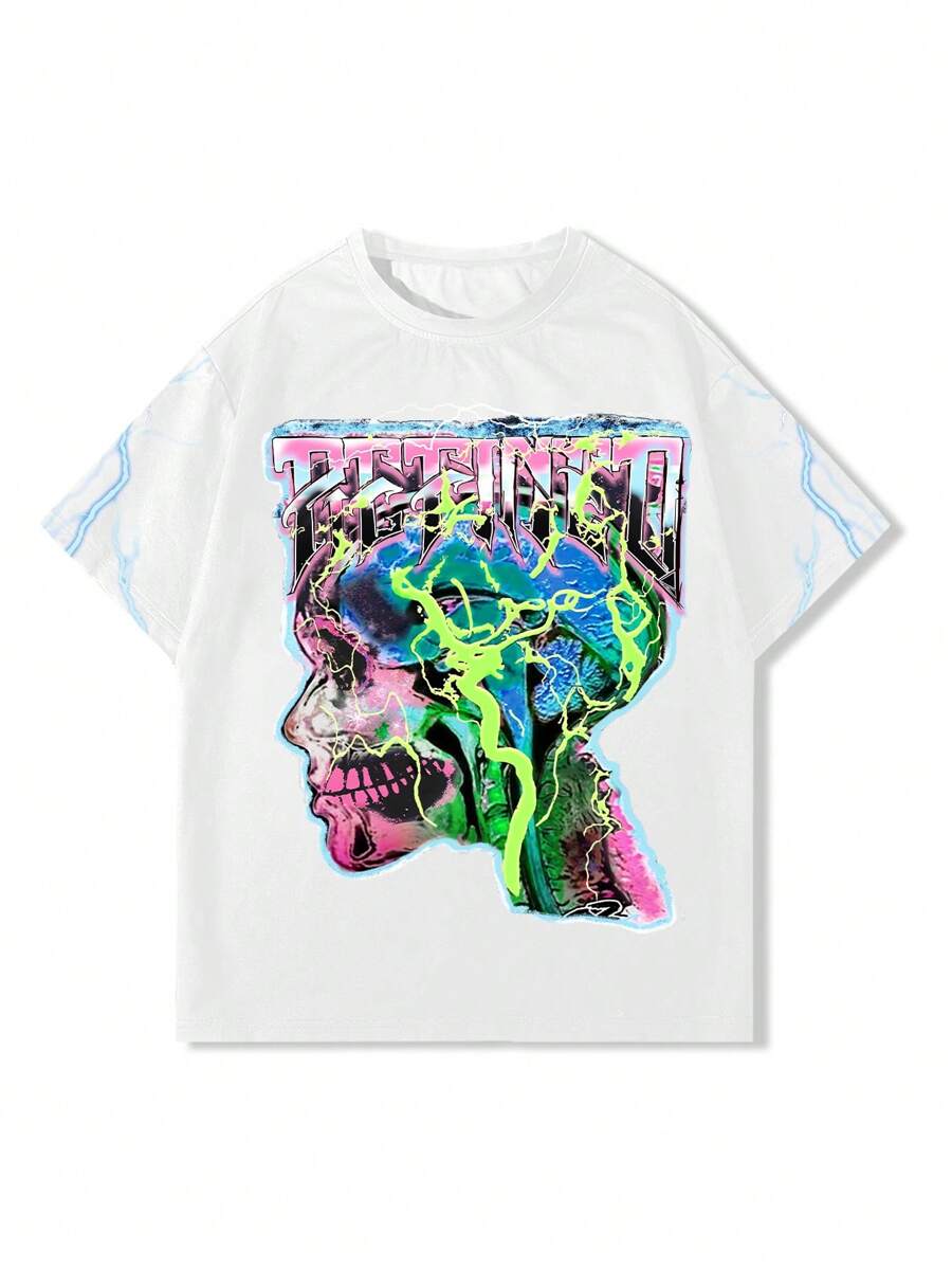 2pcs/Set Men Print Crew Neck Short Sleeve Top And Long Pants Sets