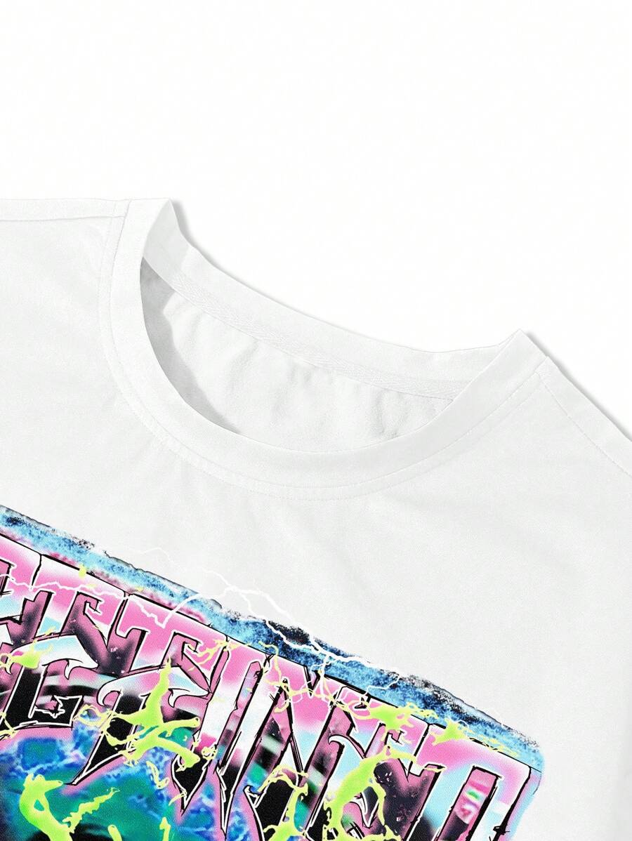 2pcs/Set Men Print Crew Neck Short Sleeve Top And Long Pants Sets