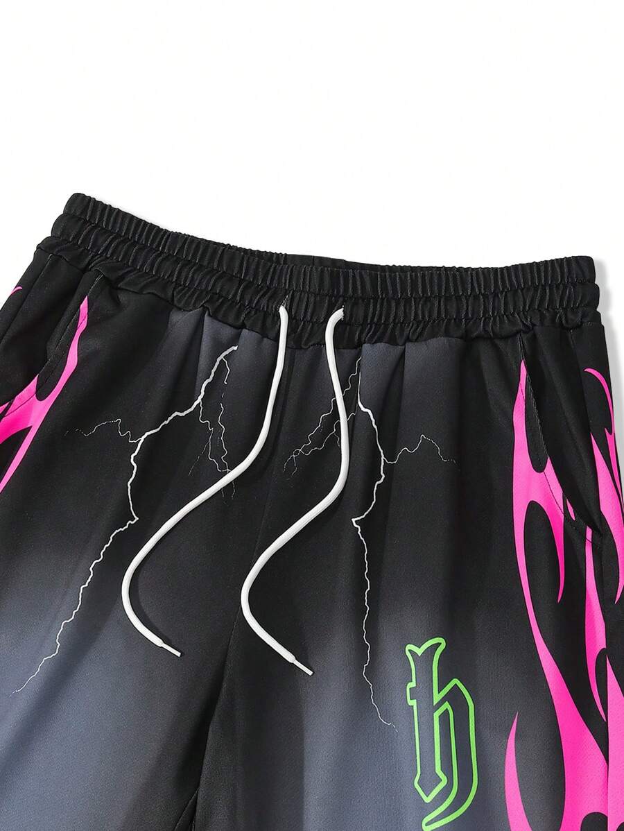 2pcs/Set Men Print Crew Neck Short Sleeve Top And Long Pants Sets