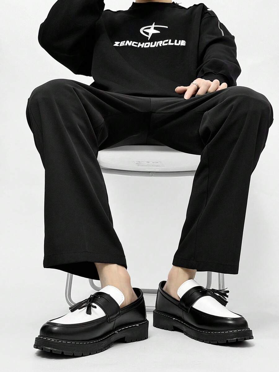 Men's Casual Thick Sole Slip-On Solid Black Leather Loafers
