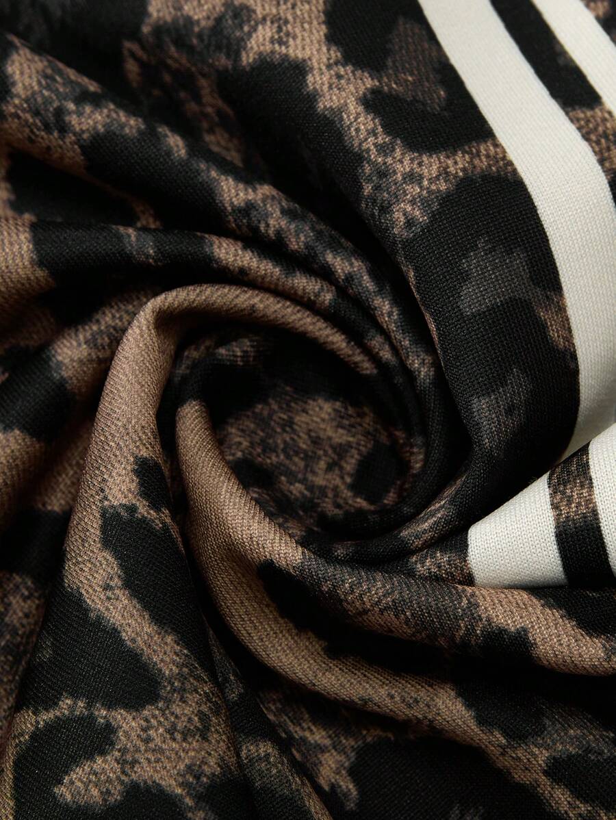 Men's Contrast Stripe & Leopard Print Drawstring Waist Sweatpants