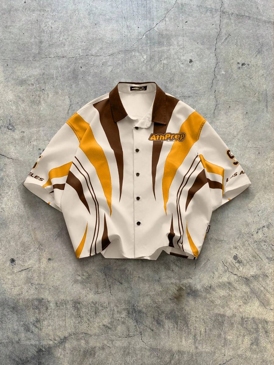 Men's Digital Print Loose Woven Short Sleeve Shirt