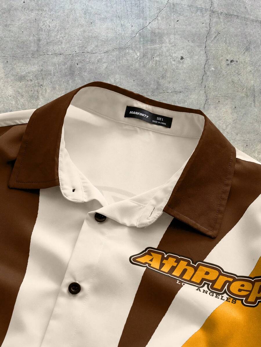 Men's Digital Print Loose Woven Short Sleeve Shirt