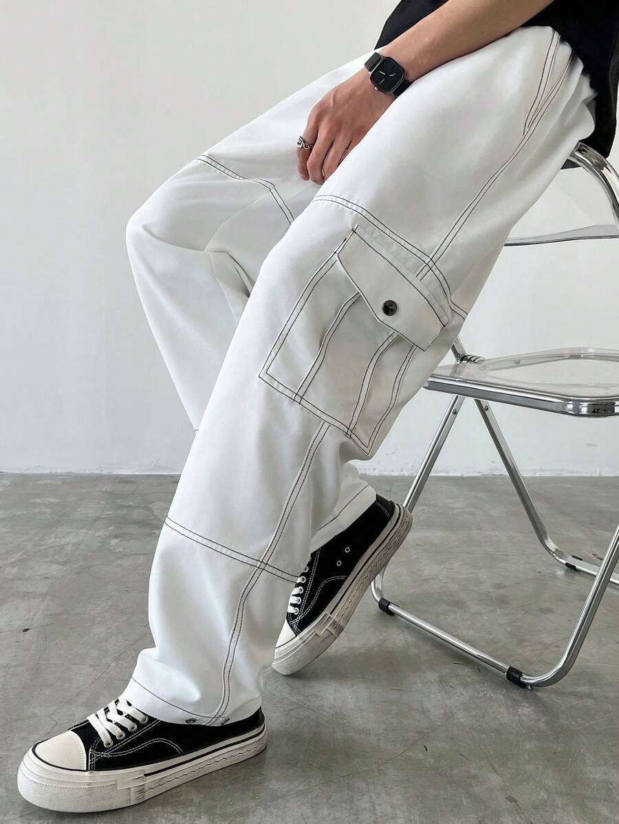 Men's Faux Denim Patchwork Cargo Pants