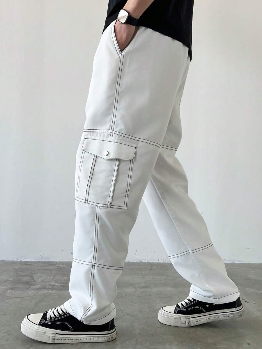 Men's Faux Denim Patchwork Cargo Pants