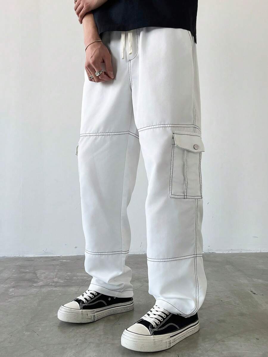 Men's Faux Denim Patchwork Cargo Pants