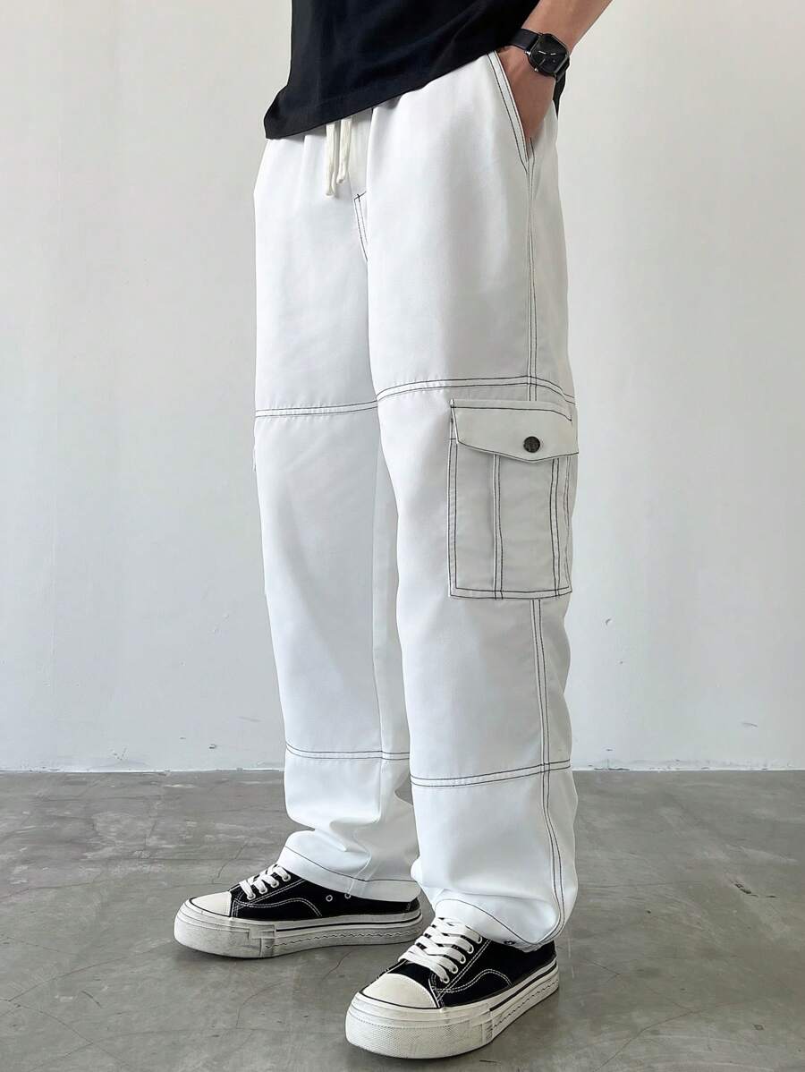 Men's Faux Denim Patchwork Cargo Pants
