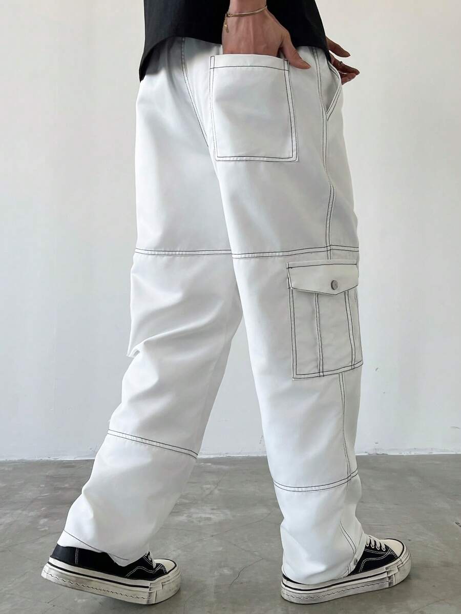 Men's Faux Denim Patchwork Cargo Pants