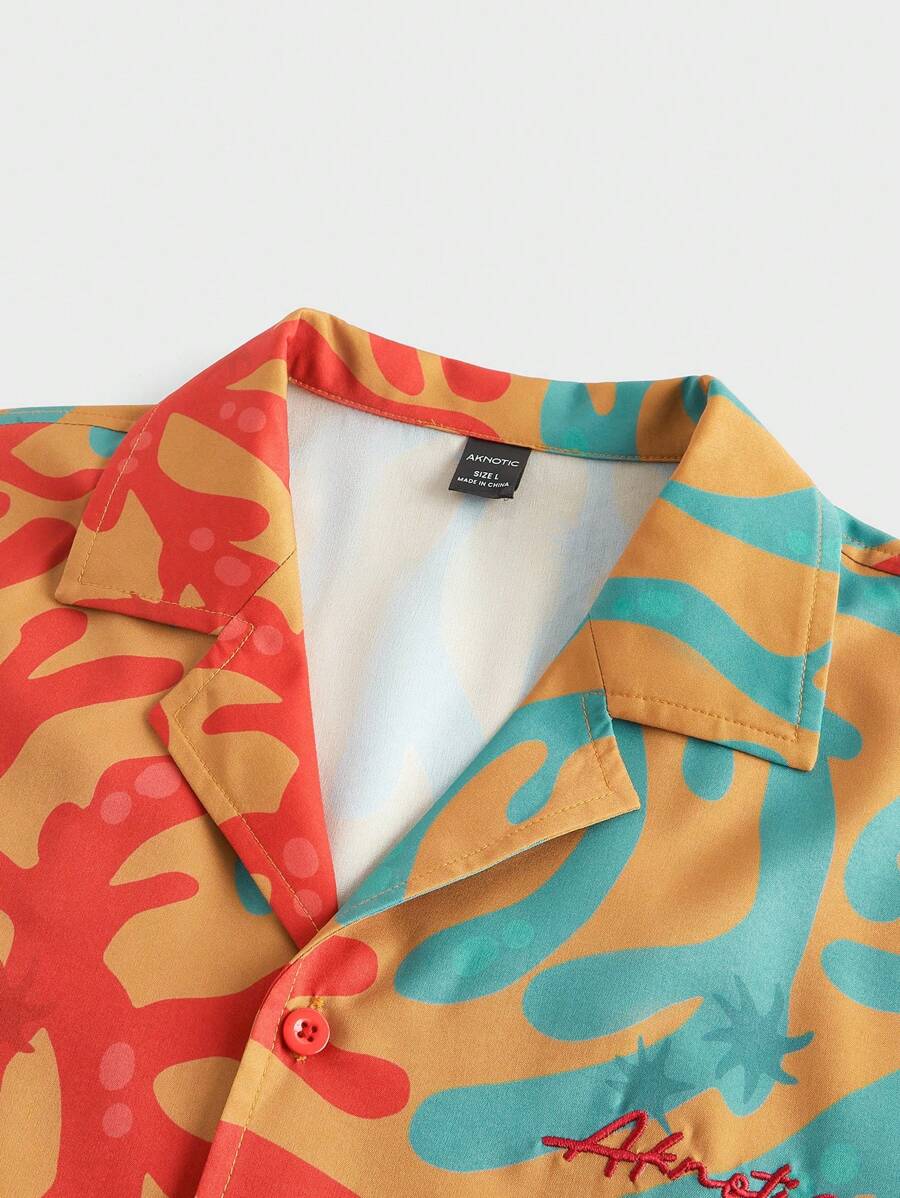 Business Casual Woven Floral Embroidered Drop Shoulder Shirt