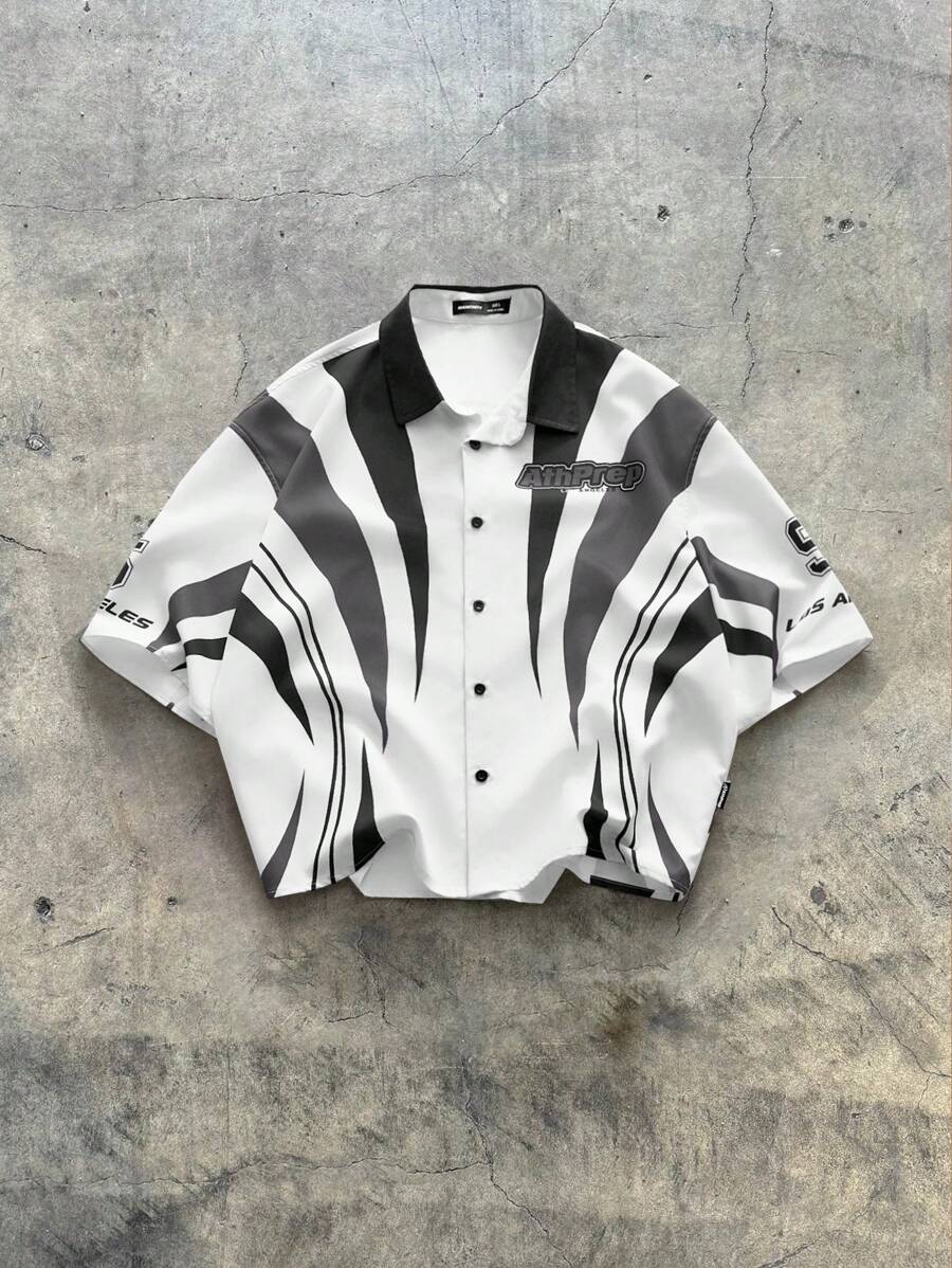 Men's Digital Print Loose Woven Short Sleeve Shirt