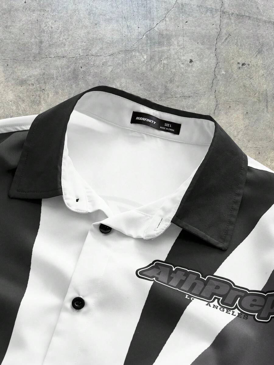 Men's Digital Print Loose Woven Short Sleeve Shirt