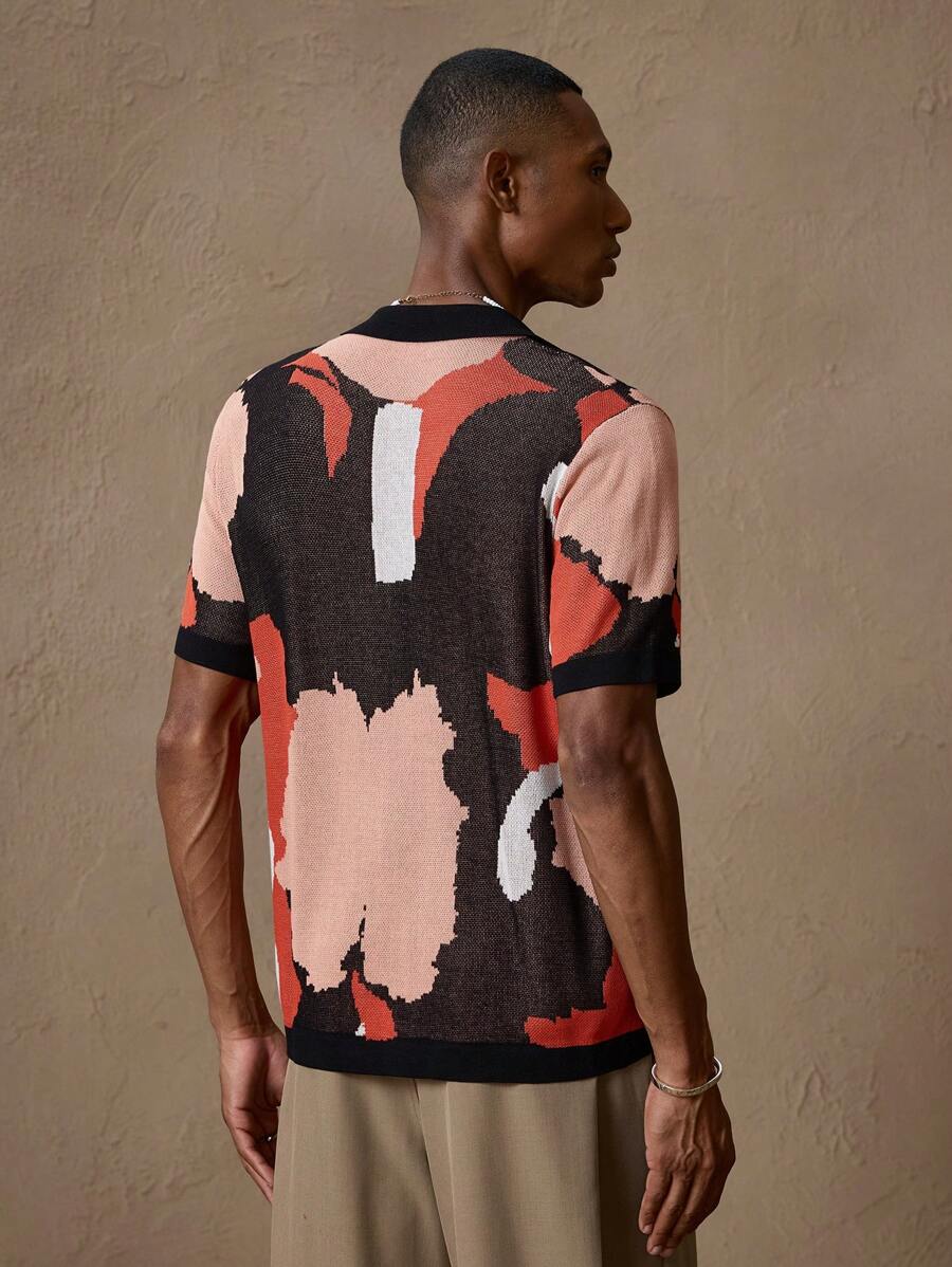 Men's Camouflage Knitted Short Sleeve Elastic Fitted Casual Polo Shirt